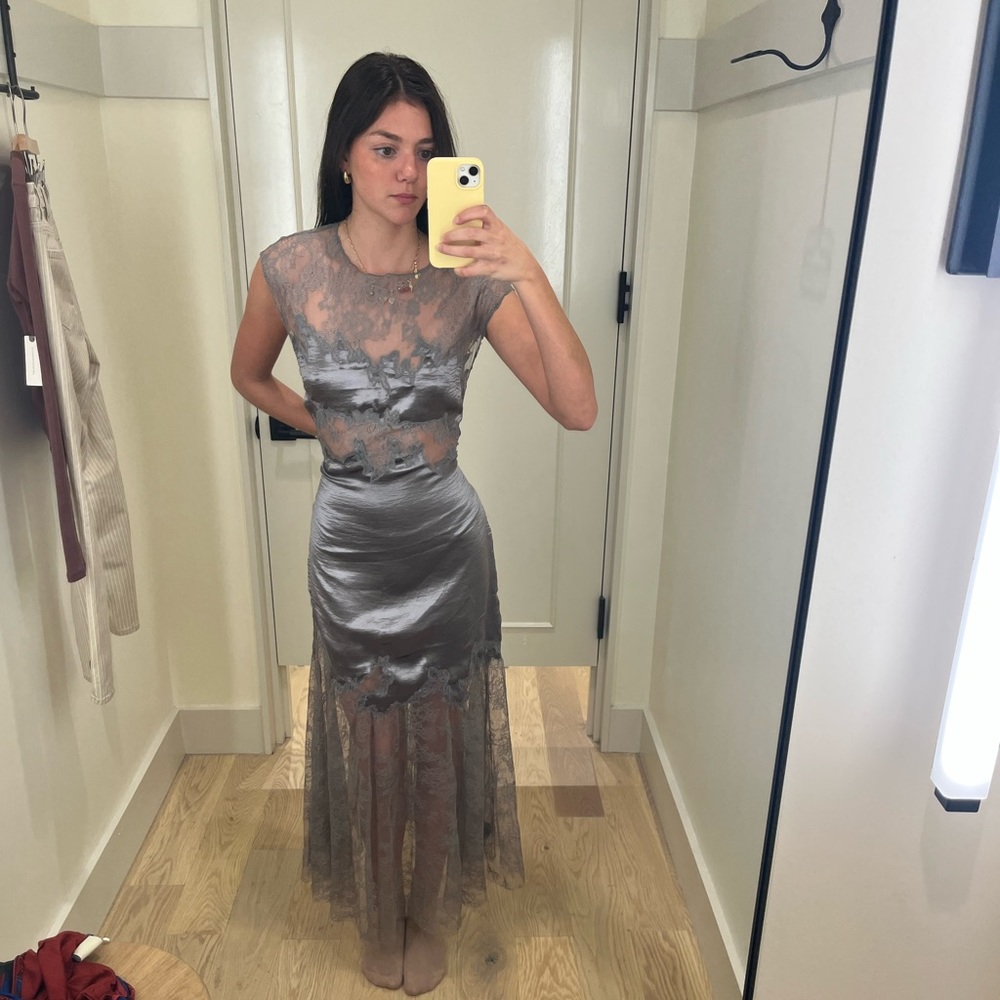 By anthropologie sheer lace maxi dress